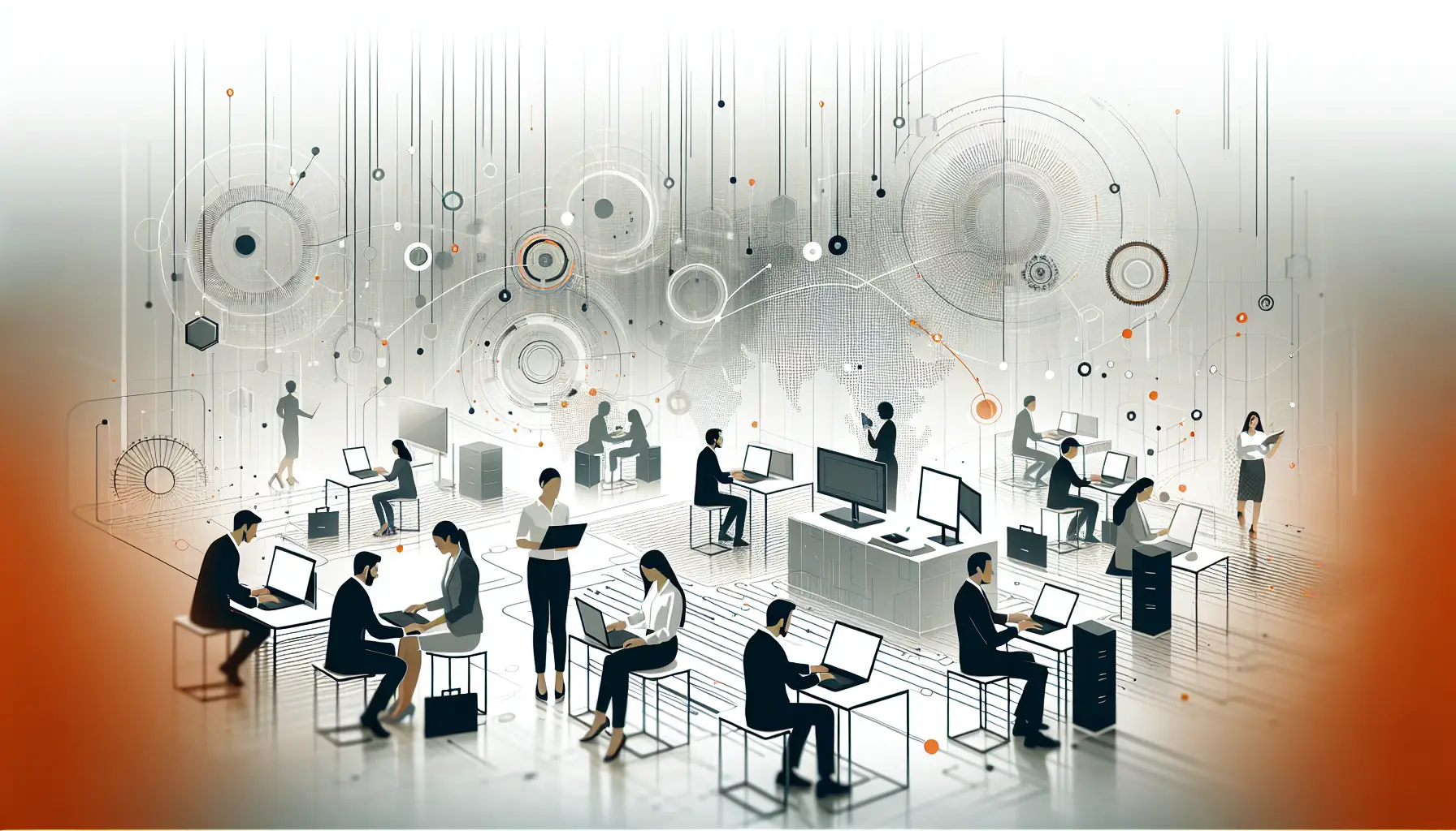 Unternehmensmitarbeiter arbeiten mit IT-Dienstleistern in einer vernetzten, digitalen Umgebung