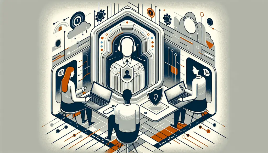 Illustration von sicheren Microsoft Teams-Meetings 2025 mit Datenschutz-Symbol in moderner Farbpalette
